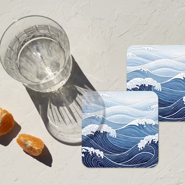 Onderzetter - Water - Mozaïek - Landschap - Modern - Blauw — 3