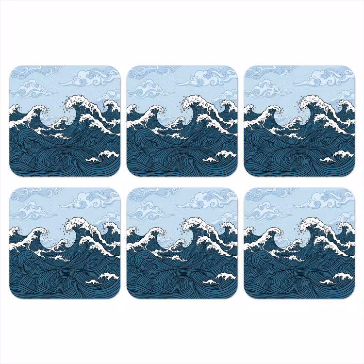 Onderzetter​ - Zee - Golven - Japans - Natuur - Blauw — 1