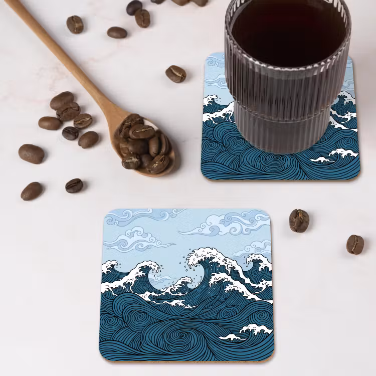 Onderzetter​ - Zee - Golven - Japans - Natuur - Blauw — 4