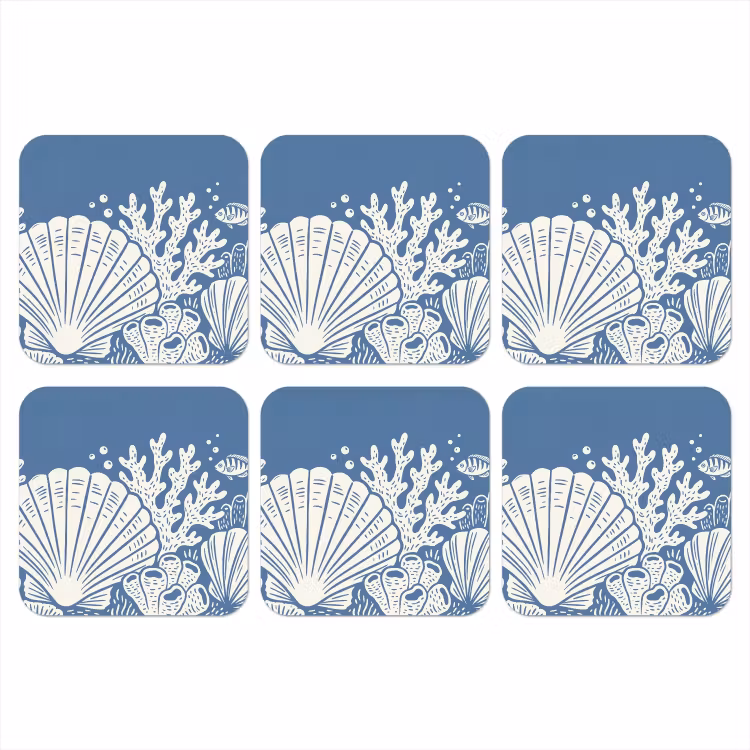 Onderzetter - Zeeleven - Koraal - Schelp - Vis - Illustratie - Onderwater — 1