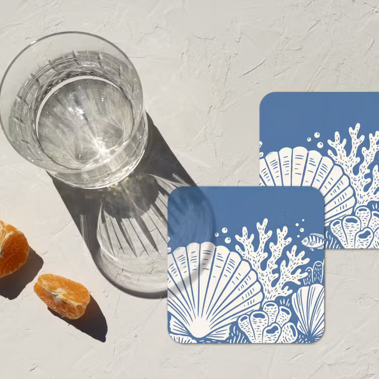 Onderzetter - Zeeleven - Koraal - Schelp - Vis - Illustratie - Onderwater — 3