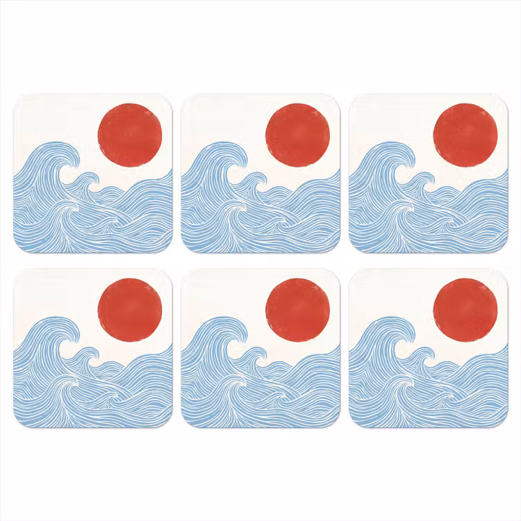 Onderzetter - Zon - Golven - Oceaan - Abstract - Rood — 1
