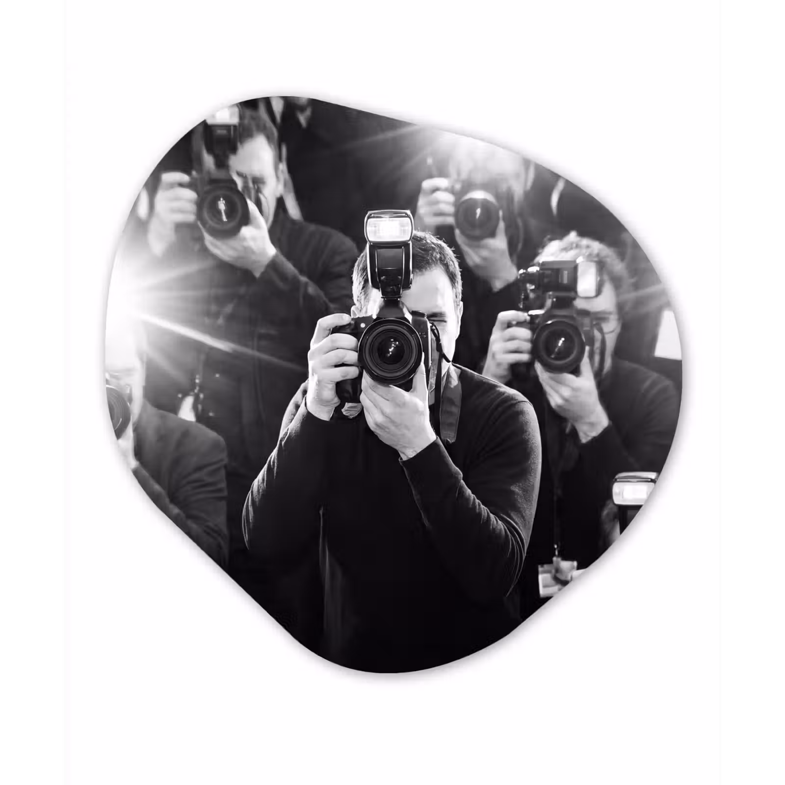 Organisch schilderij - Forex - Mensen - Camera - Flitslicht - Zwart-wit - Media — 1