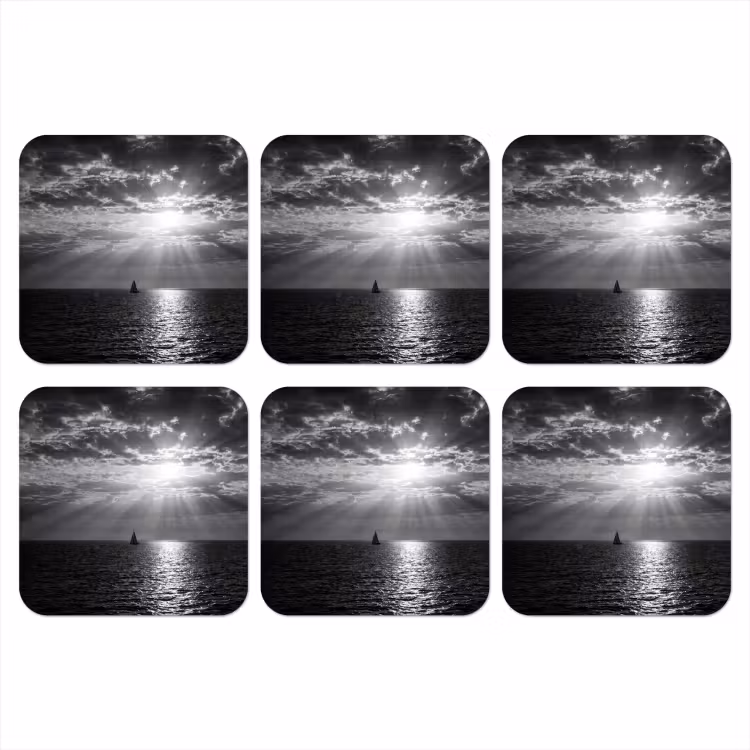 Onderzetter - Water - Boot - Lucht - Natuur - Zwart-wit — 1