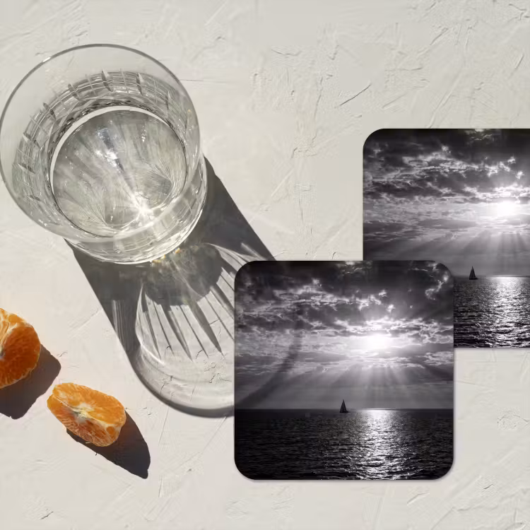Onderzetter - Water - Boot - Lucht - Natuur - Zwart-wit — 3