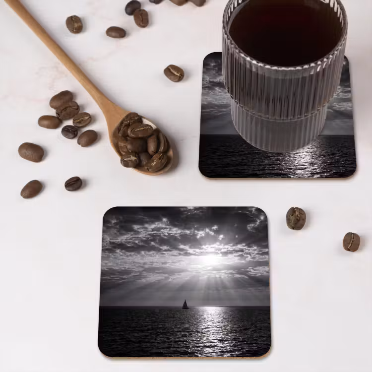 Onderzetter - Water - Boot - Lucht - Natuur - Zwart-wit — 4