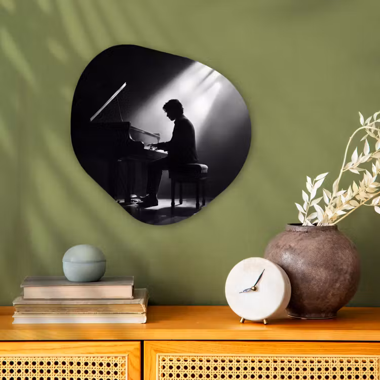 Organisch schilderij - Forex - Persoon - Piano - Muziek - Zwart-wit - Podium — 2
