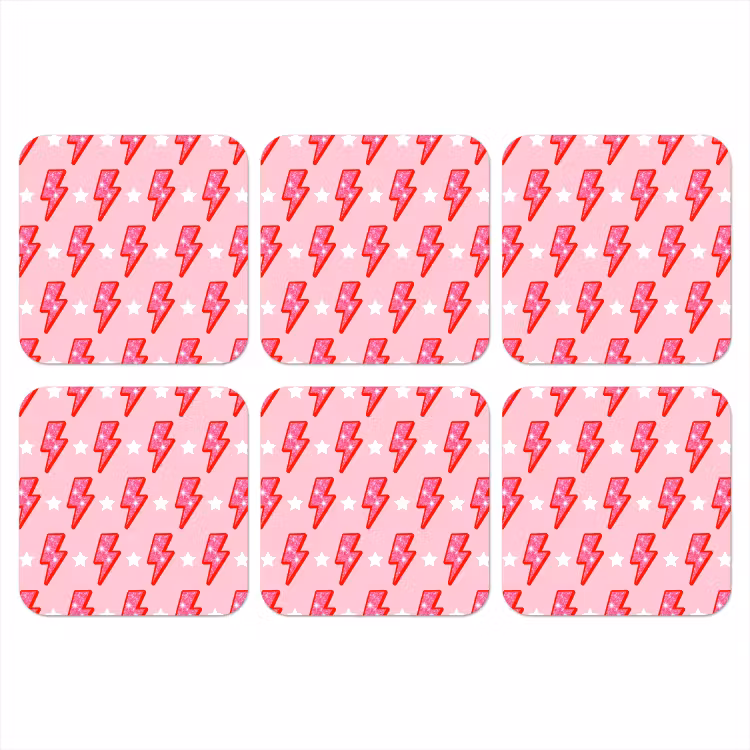 Onderzetter - Patroon - Bliksem - Ster - Glitter - Roze — 1