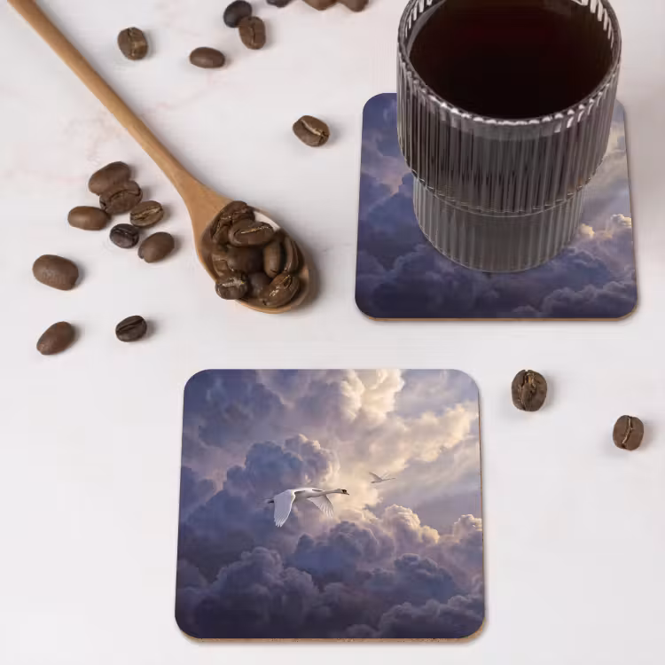 Onderzetter - Vogel - Vliegend - Natuur - Wit - Wolken — 4