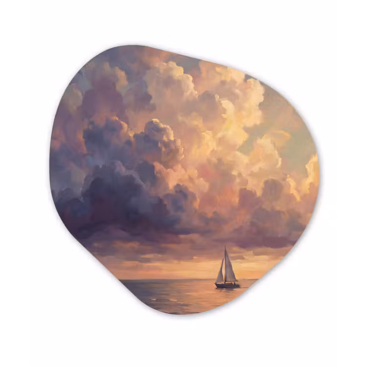 Organisch schilderij - Forex - Boot - Zonsondergang - Zee - Natuur - Goud — 1