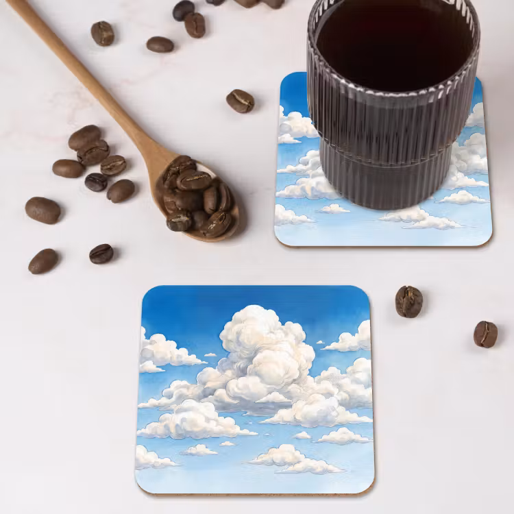 Onderzetter - Wolken - Blauwe lucht - Natuur - Modern - Wit — 4