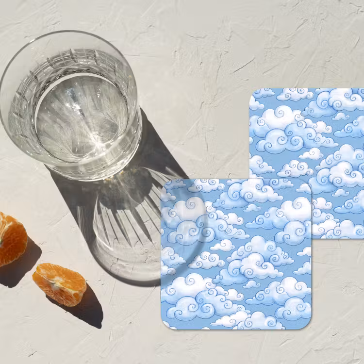 Onderzetter - Wolken - Patroon - Hemel - Illustratie - Wit — 3