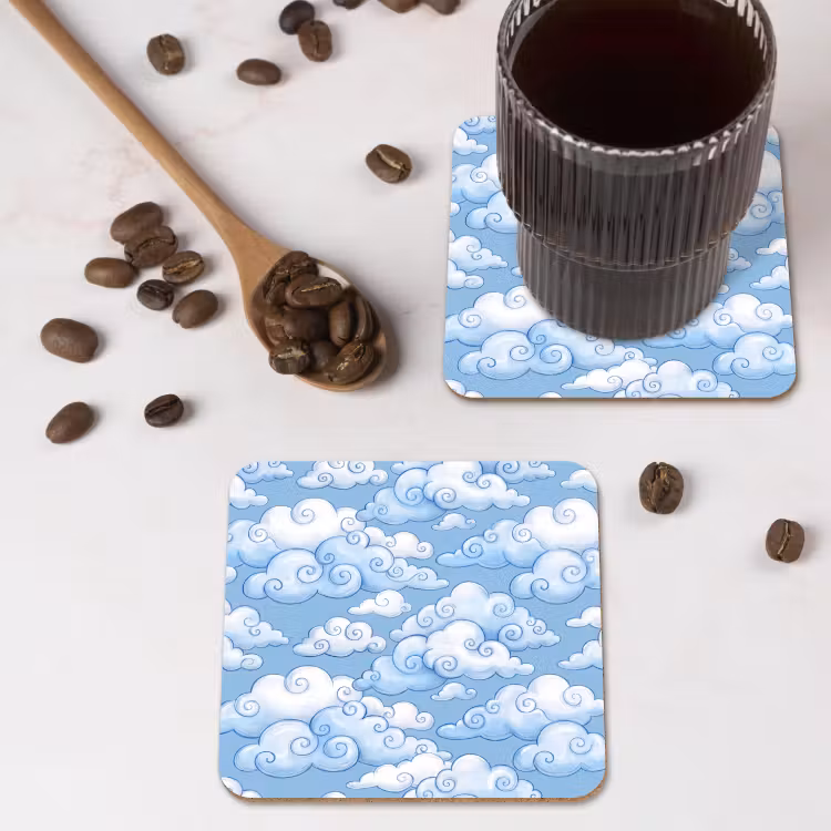 Onderzetter - Wolken - Patroon - Hemel - Illustratie - Wit — 4