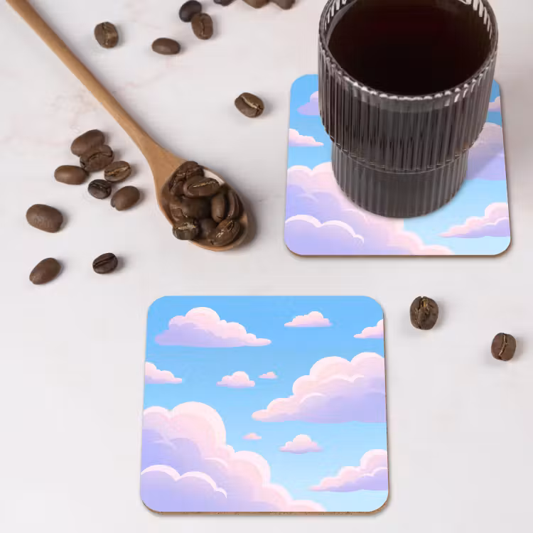 Onderzetter - Wolken - Roze - Blauw - Natuur - Modern — 4