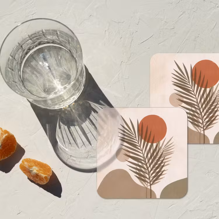 Onderzetter - Planten - Bladeren - Abstract - Modern - Beige — 3