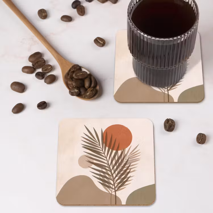 Onderzetter - Planten - Bladeren - Abstract - Modern - Beige — 4