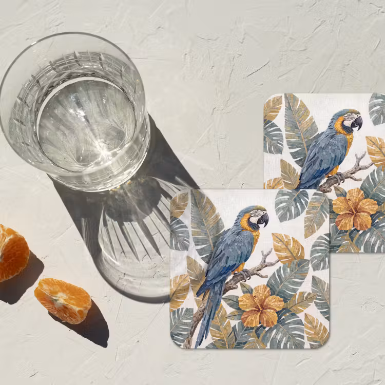 Onderzetter - Vogel - Tak - Natuur - Mozaïek - Blauw — 3