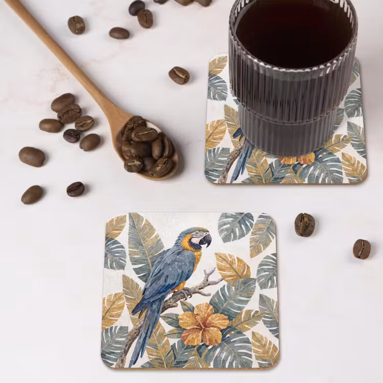 Onderzetter - Vogel - Tak - Natuur - Mozaïek - Blauw — 4