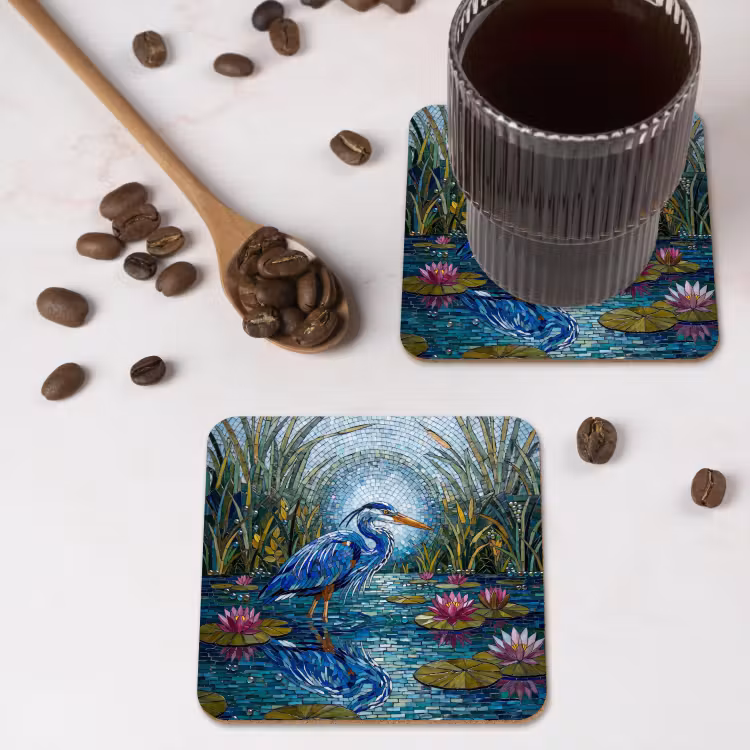 Onderzetter​ - Vogel - Water - Natuur - Abstract - Blauw — 4