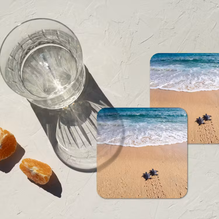 Onderzetter - Schildpad - Jong - Strand - Oceaan - Blauw — 3
