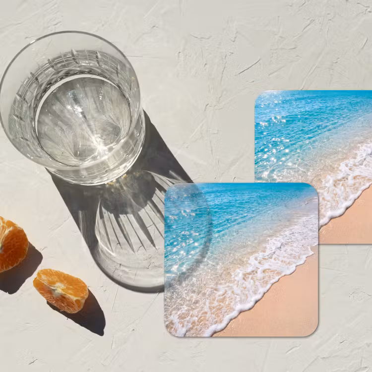 Onderzetter - Strand - Water - Natuur - Blauw - Beige — 3