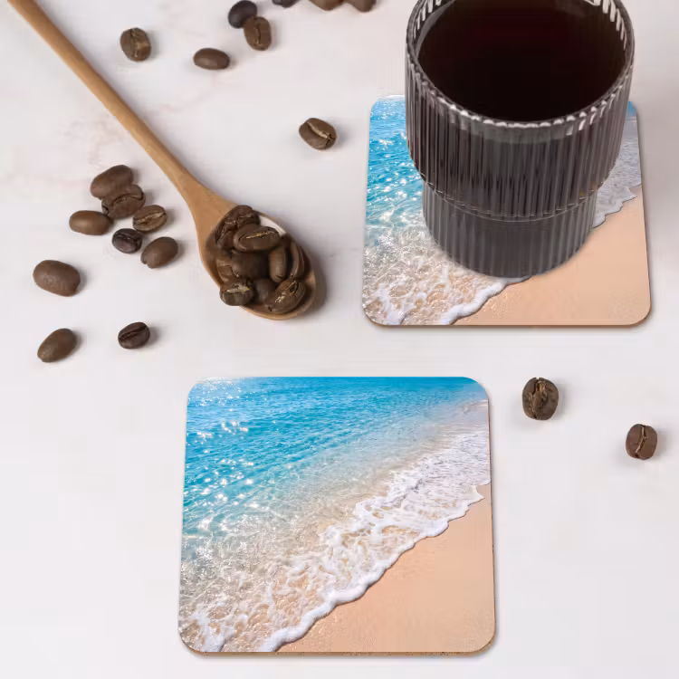 Onderzetter - Strand - Water - Natuur - Blauw - Beige — 4
