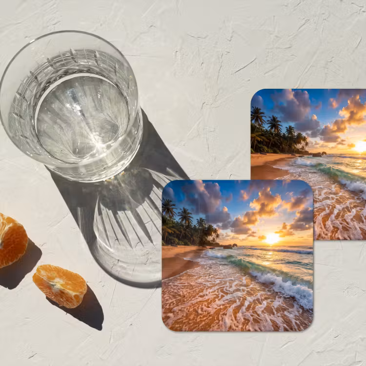 Onderzetter - Strand - Zonsondergang - Golven - Natuur - Goud — 3