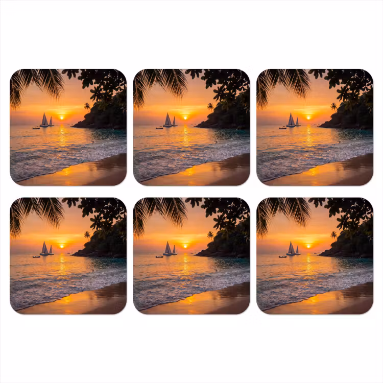 Onderzetter - Zee - Zonsondergang - Boot - Natuur - Oranje — 1