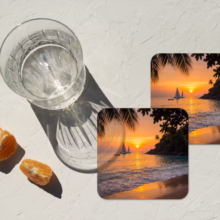 Onderzetter - Zee - Zonsondergang - Boot - Natuur - Oranje — 3