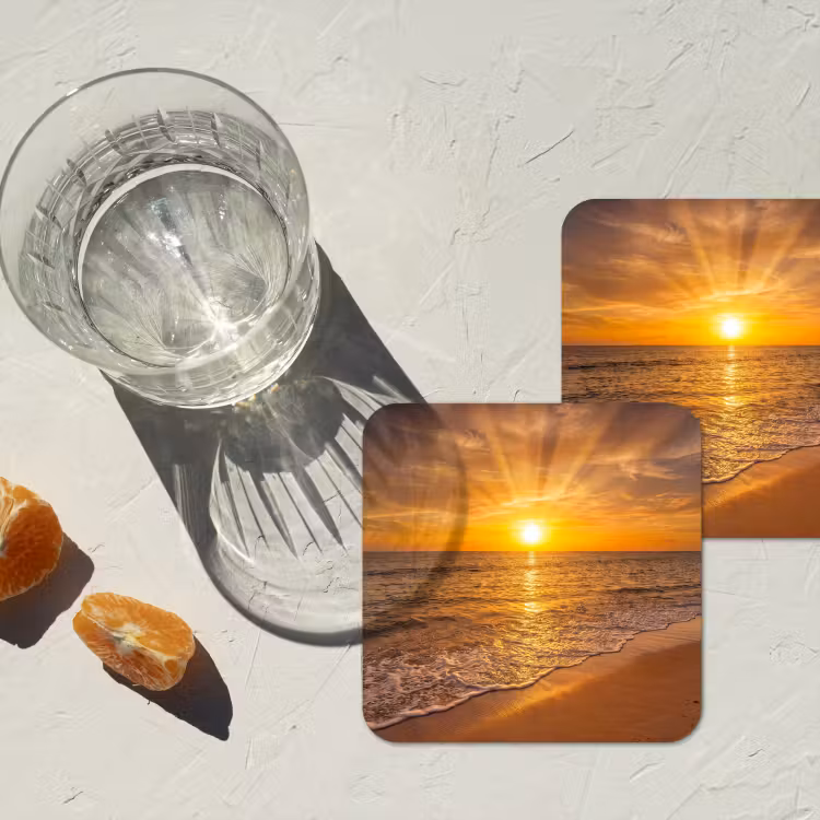 Onderzetter - Zee - Zonsondergang - Golven - Kust - Oranje — 3