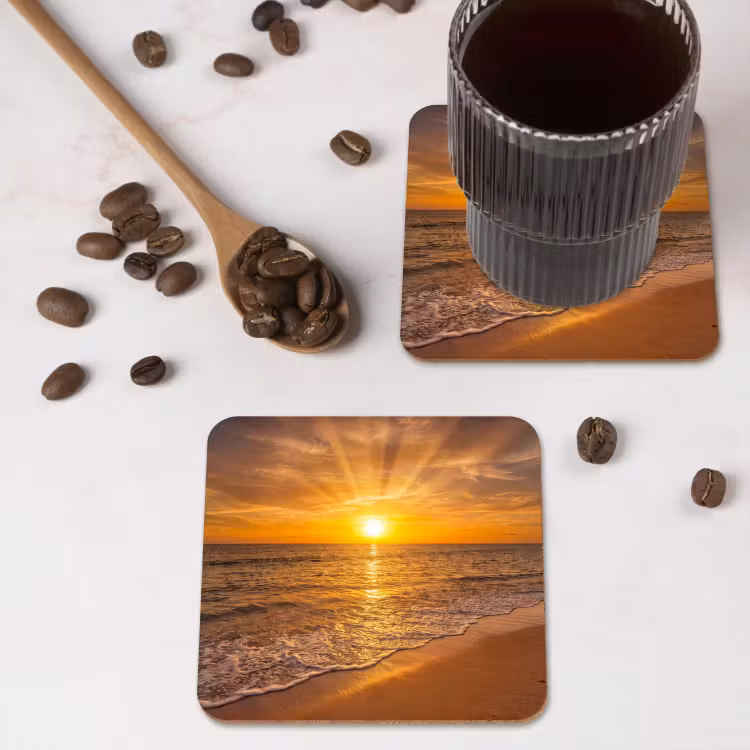 Onderzetter - Zee - Zonsondergang - Golven - Kust - Oranje — 4