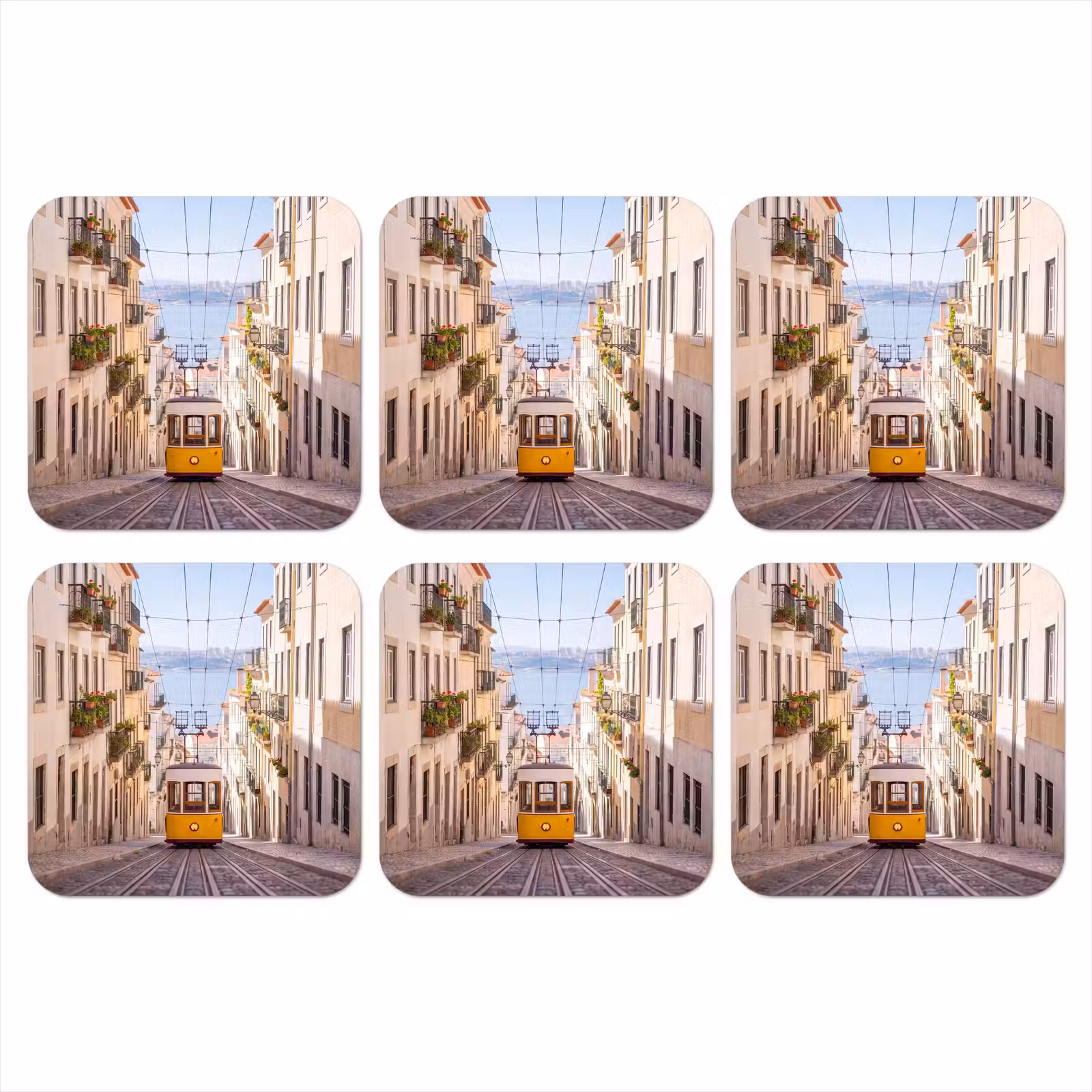 Onderzetter - Tram - Straat - Stad - Architectuur - Geel — 1