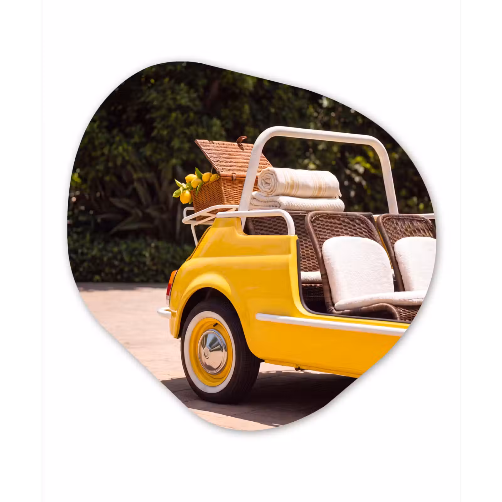 Organisch schilderij - Forex - Auto - Picknick - Zomer - Geel — 1