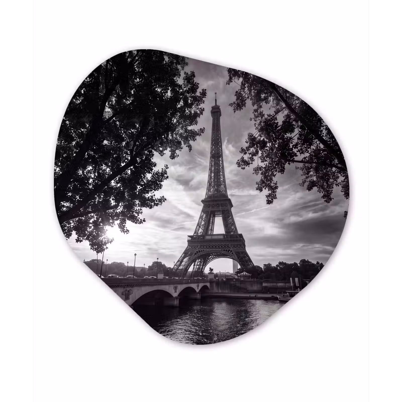 Organisch schilderij - Forex - Eiffeltoren - Parijs - Rivier - Architectuur - Zwart-wit — 1