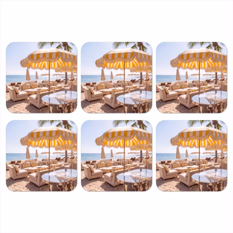 Onderzetter - Strand - Ligbedden - Vakantie - Modern - Geel — 1