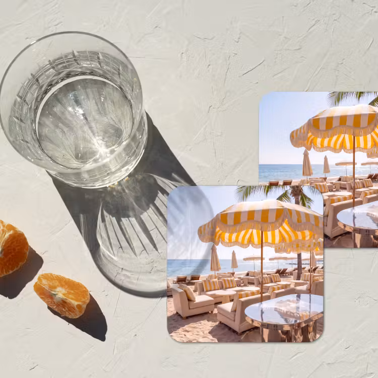 Onderzetter - Strand - Ligbedden - Vakantie - Modern - Geel — 3