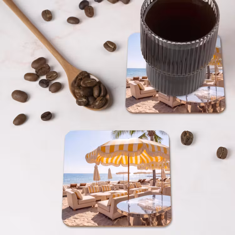 Onderzetter - Strand - Ligbedden - Vakantie - Modern - Geel — 4