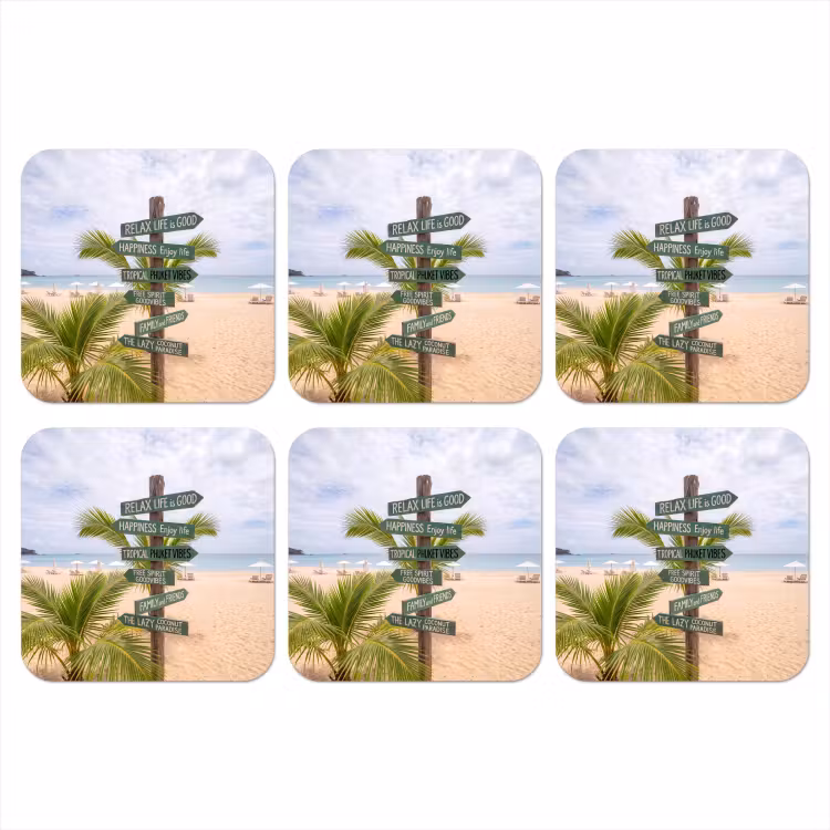 Onderzetter - Strand - Wegwijzer - Palmen - Tropisch - Groen — 1