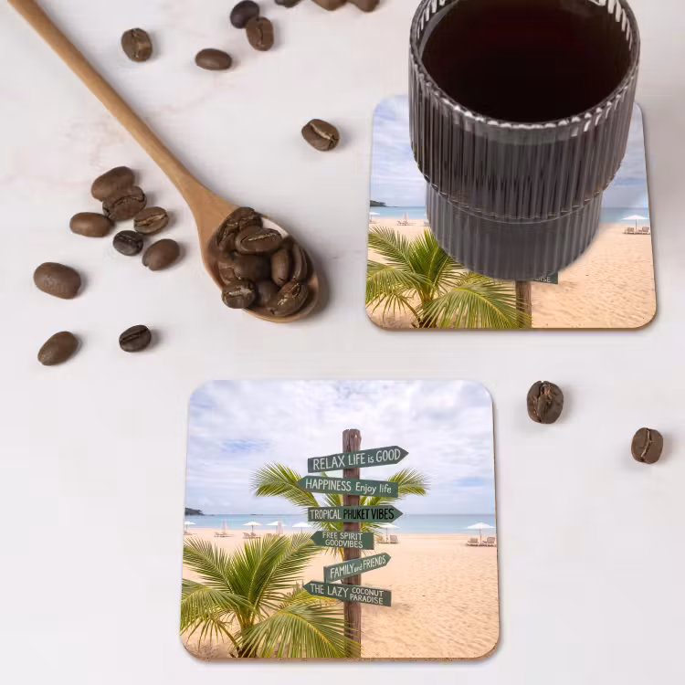 Onderzetter - Strand - Wegwijzer - Palmen - Tropisch - Groen — 4
