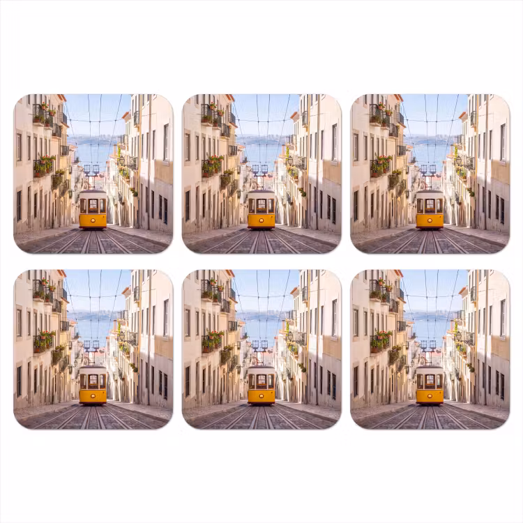 Onderzetter - Tram - Straat - Stad - Architectuur - Geel — 1