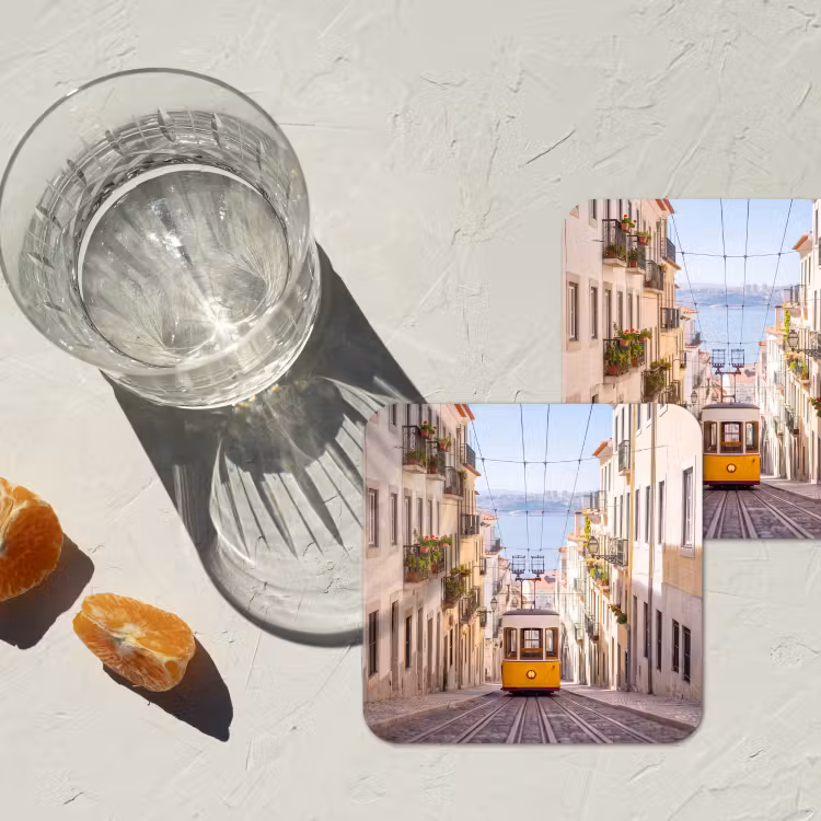 Onderzetter - Tram - Straat - Stad - Architectuur - Geel — 3