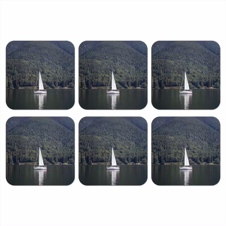 Onderzetter - Zeilboot - Water - Bergen - Natuur - Groen — 1