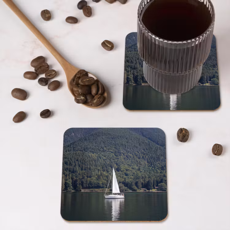 Onderzetter - Zeilboot - Water - Bergen - Natuur - Groen — 4