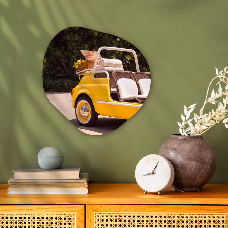 Organisch schilderij - Forex - Auto - Picknick - Zomer - Geel — 2