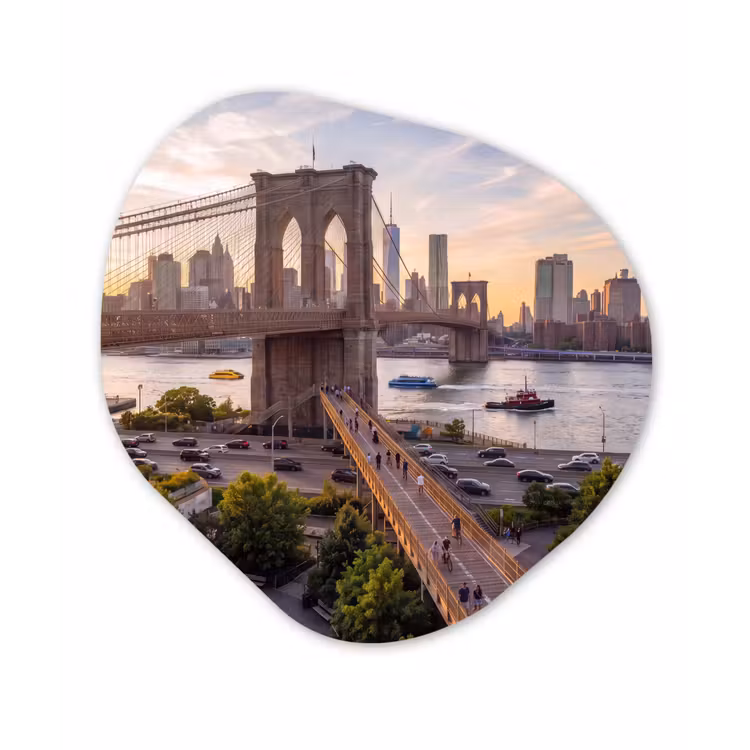 Organisch schilderij - Forex - Brug - Rivier - Stad - Zonsondergang - Architectuur — 1