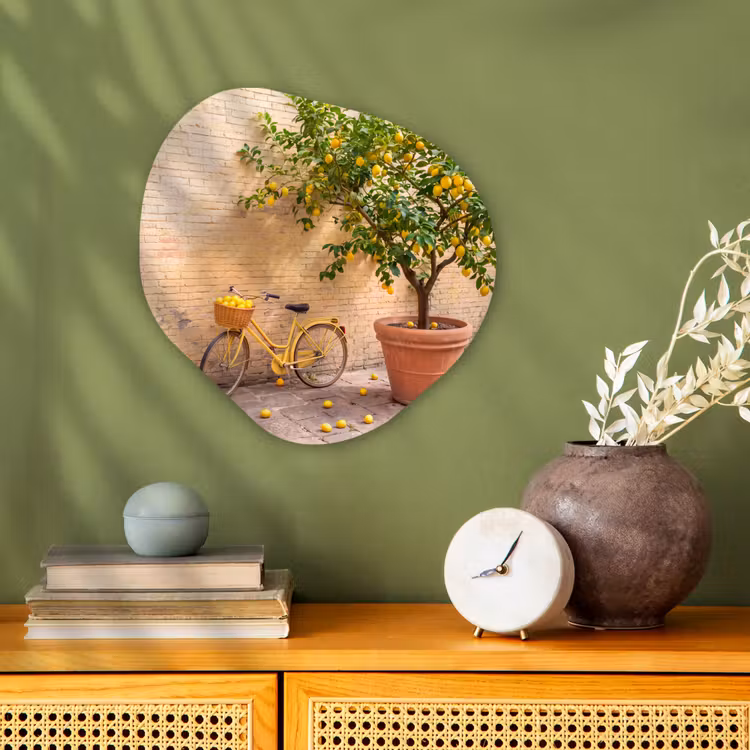 Organisch schilderij - Forex - Fiets - Mand - Eten - Geel - Zomer — 2