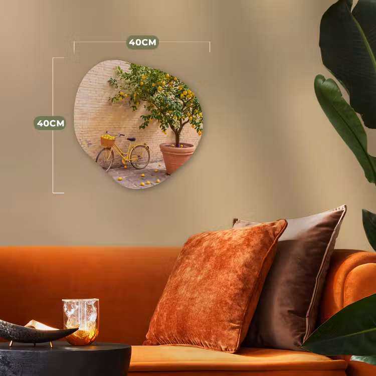 Organisch schilderij - Forex - Fiets - Mand - Eten - Geel - Zomer — 4
