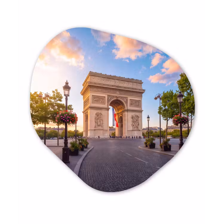 Organisch schilderij - Forex - Monument - Parijs - Zonsondergang - Architectuur - Goud — 1