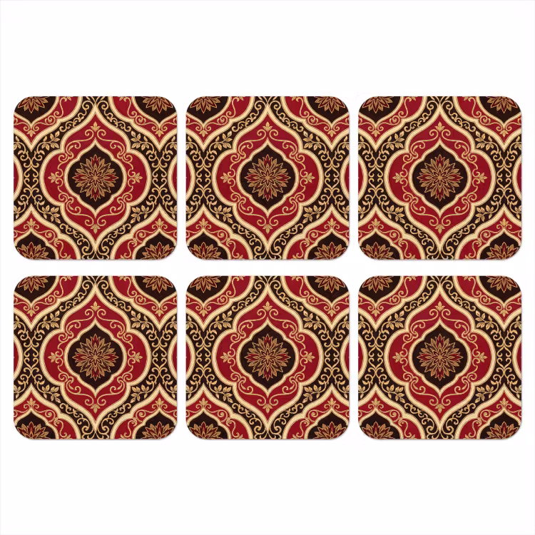 Onderzetter - Patroon - Ornament - Barok - Rood - Goud — 1