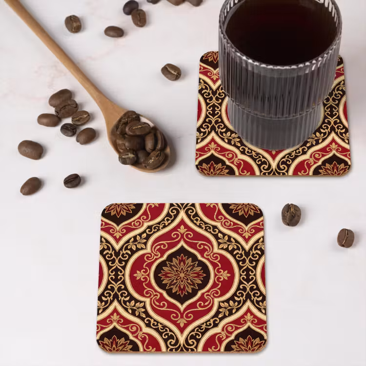 Onderzetter - Patroon - Ornament - Barok - Rood - Goud — 4